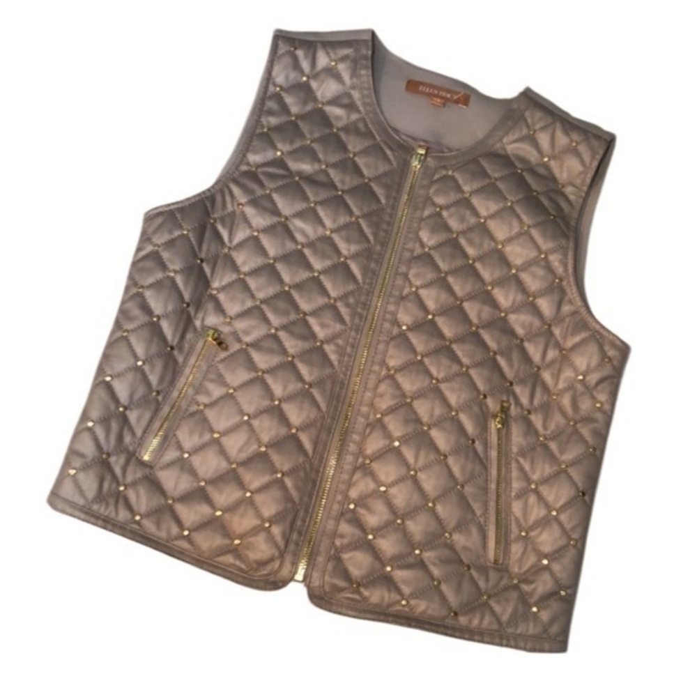 ELLEN TRACY Gold Studded Zip Close Vest - XS